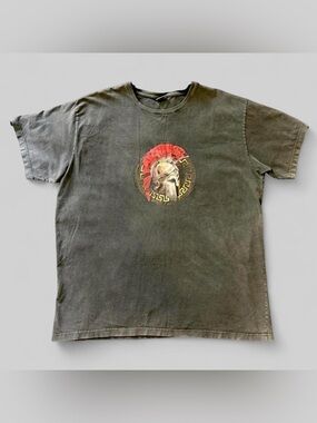 ZOE XXXL Gray Acid Wash Spartan Helmet Graphic T-Shirt Greek Key